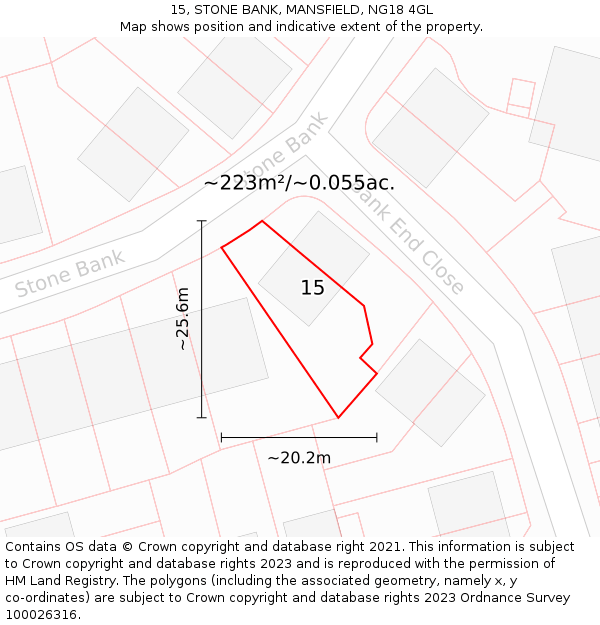 15, STONE BANK, MANSFIELD, NG18 4GL: Plot and title map