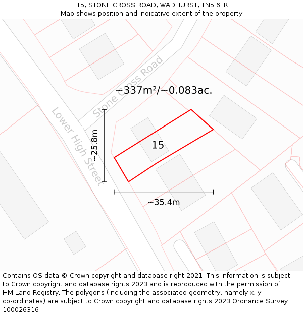 15, STONE CROSS ROAD, WADHURST, TN5 6LR: Plot and title map