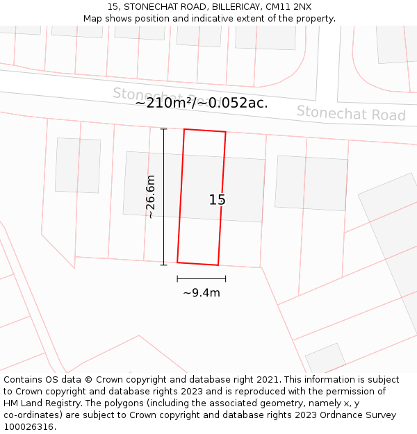 15, STONECHAT ROAD, BILLERICAY, CM11 2NX: Plot and title map