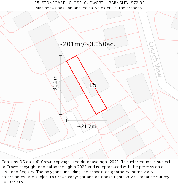 15, STONEGARTH CLOSE, CUDWORTH, BARNSLEY, S72 8JF: Plot and title map