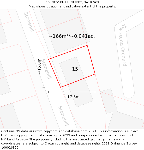 15, STONEHILL, STREET, BA16 0PB: Plot and title map