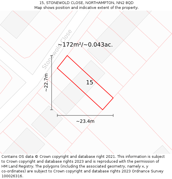 15, STONEWOLD CLOSE, NORTHAMPTON, NN2 8QD: Plot and title map