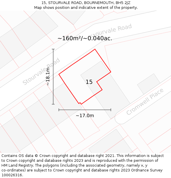 15, STOURVALE ROAD, BOURNEMOUTH, BH5 2JZ: Plot and title map