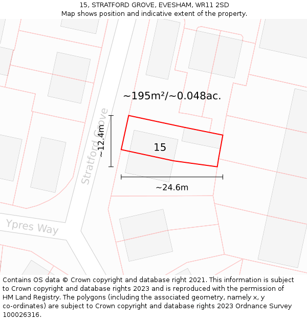 15, STRATFORD GROVE, EVESHAM, WR11 2SD: Plot and title map