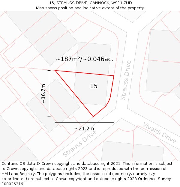 15, STRAUSS DRIVE, CANNOCK, WS11 7UD: Plot and title map