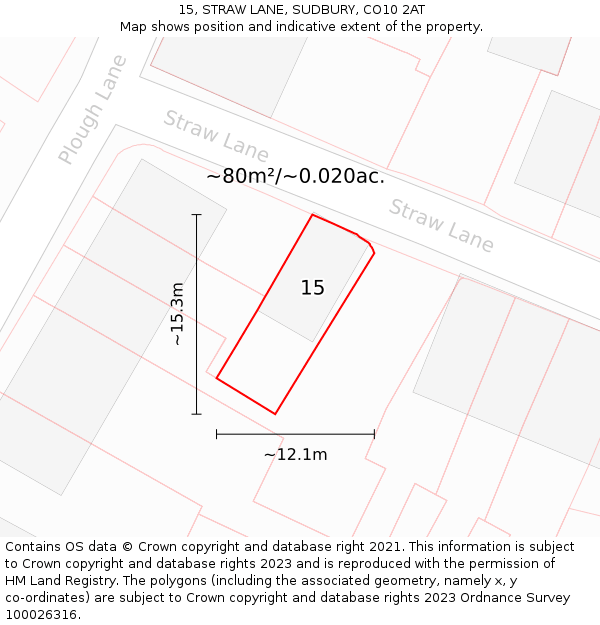 15, STRAW LANE, SUDBURY, CO10 2AT: Plot and title map