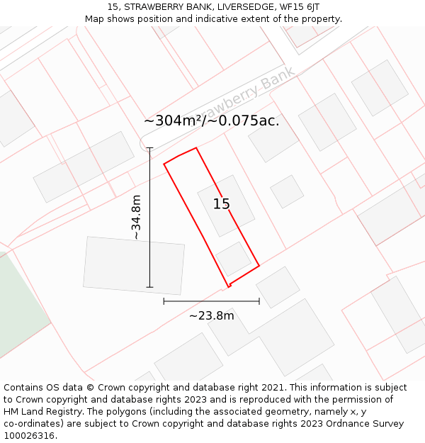 15, STRAWBERRY BANK, LIVERSEDGE, WF15 6JT: Plot and title map