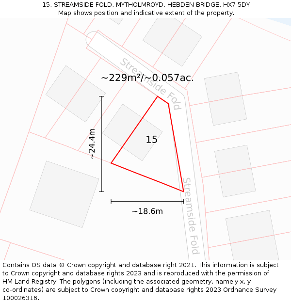 15, STREAMSIDE FOLD, MYTHOLMROYD, HEBDEN BRIDGE, HX7 5DY: Plot and title map