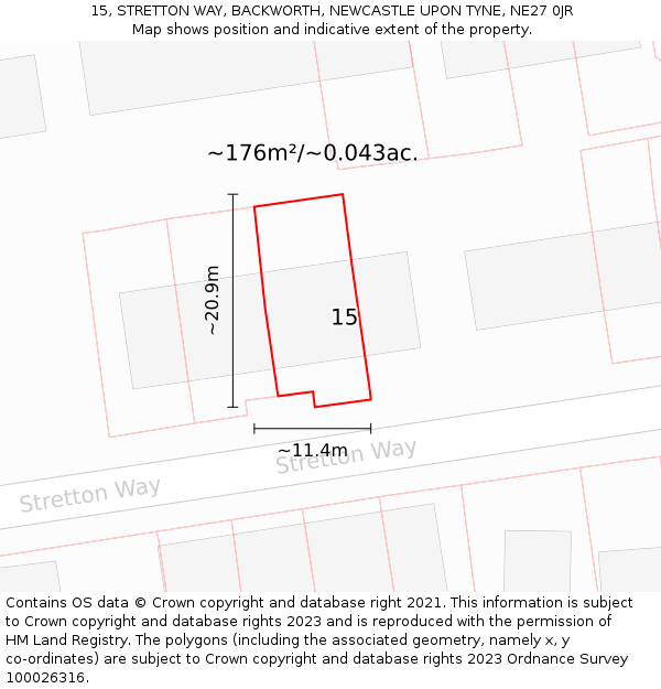 15, STRETTON WAY, BACKWORTH, NEWCASTLE UPON TYNE, NE27 0JR: Plot and title map