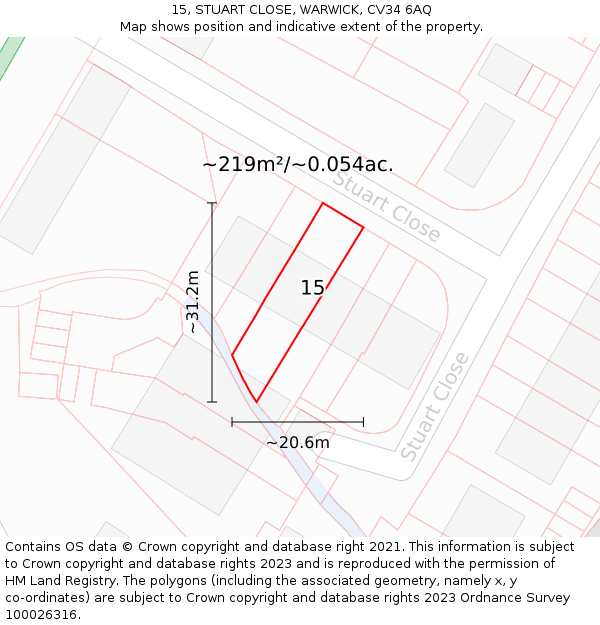 15, STUART CLOSE, WARWICK, CV34 6AQ: Plot and title map