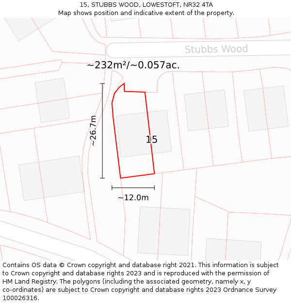 15, STUBBS WOOD, LOWESTOFT, NR32 4TA: Plot and title map