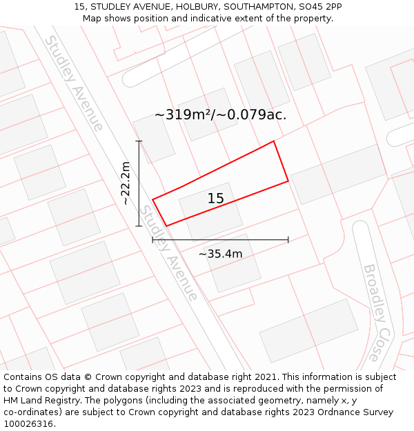 15, STUDLEY AVENUE, HOLBURY, SOUTHAMPTON, SO45 2PP: Plot and title map