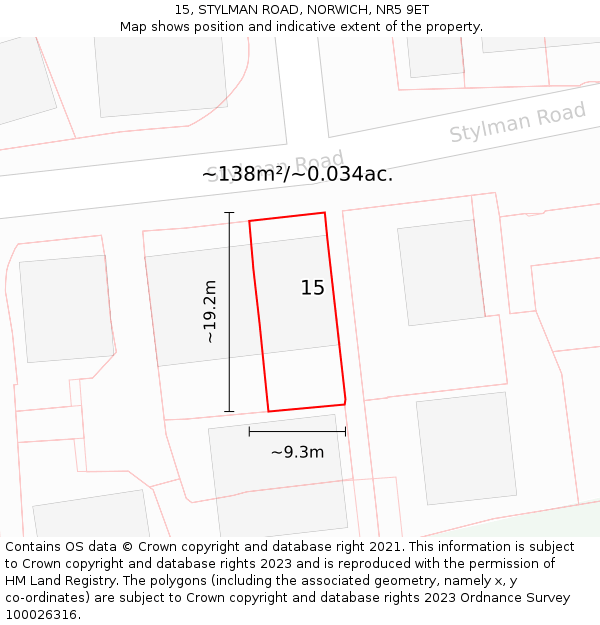 15, STYLMAN ROAD, NORWICH, NR5 9ET: Plot and title map
