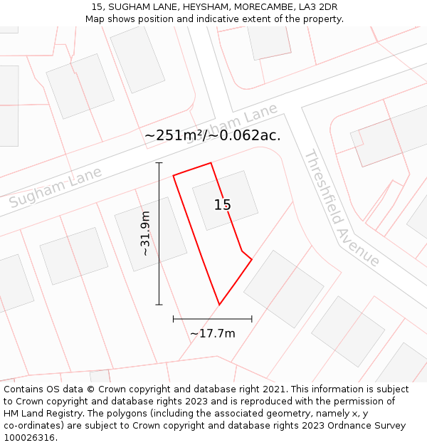 15, SUGHAM LANE, HEYSHAM, MORECAMBE, LA3 2DR: Plot and title map