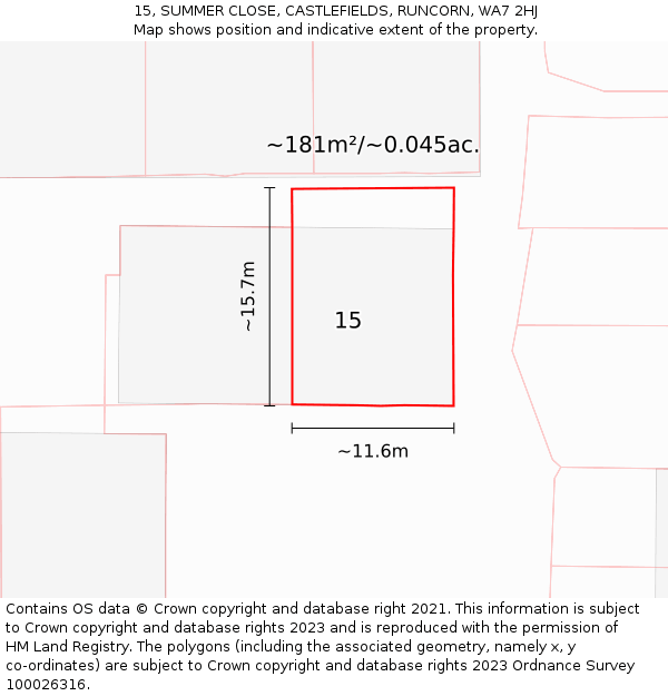15, SUMMER CLOSE, CASTLEFIELDS, RUNCORN, WA7 2HJ: Plot and title map
