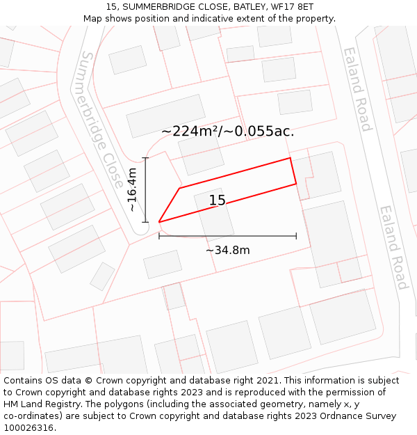 15, SUMMERBRIDGE CLOSE, BATLEY, WF17 8ET: Plot and title map
