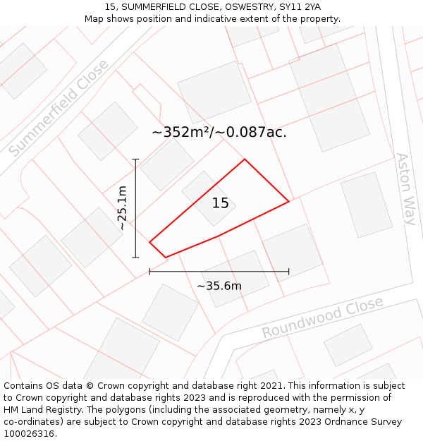 15, SUMMERFIELD CLOSE, OSWESTRY, SY11 2YA: Plot and title map