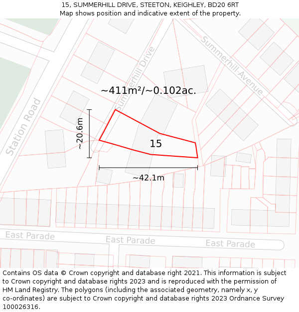 15, SUMMERHILL DRIVE, STEETON, KEIGHLEY, BD20 6RT: Plot and title map