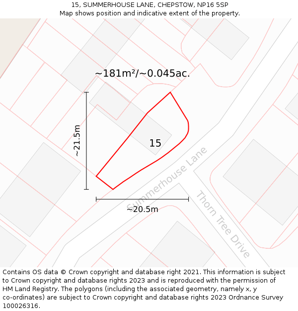 15, SUMMERHOUSE LANE, CHEPSTOW, NP16 5SP: Plot and title map