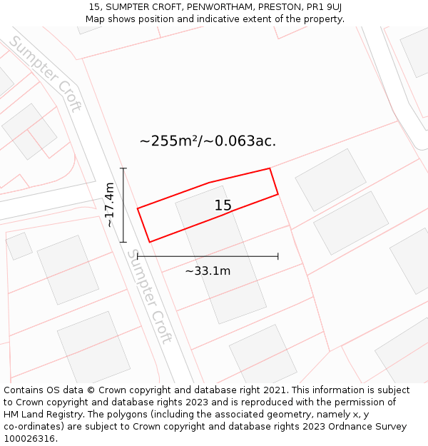 15, SUMPTER CROFT, PENWORTHAM, PRESTON, PR1 9UJ: Plot and title map