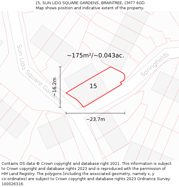 15, SUN LIDO SQUARE GARDENS, BRAINTREE, CM77 6GD: Plot and title map