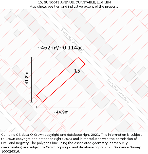 15, SUNCOTE AVENUE, DUNSTABLE, LU6 1BN: Plot and title map