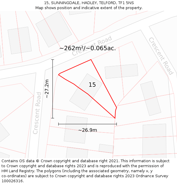 15, SUNNINGDALE, HADLEY, TELFORD, TF1 5NS: Plot and title map