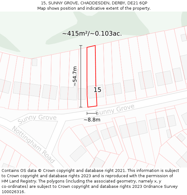 15, SUNNY GROVE, CHADDESDEN, DERBY, DE21 6QP: Plot and title map