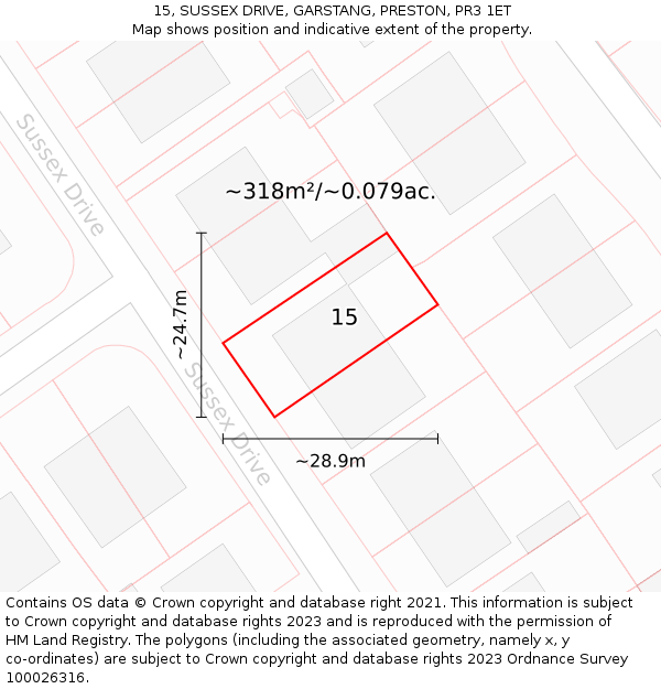 15, SUSSEX DRIVE, GARSTANG, PRESTON, PR3 1ET: Plot and title map