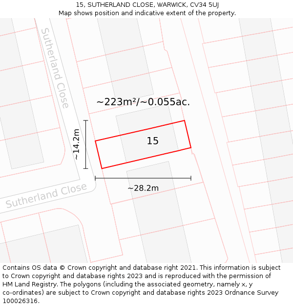 15, SUTHERLAND CLOSE, WARWICK, CV34 5UJ: Plot and title map