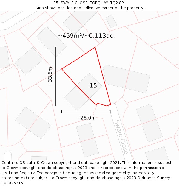 15, SWALE CLOSE, TORQUAY, TQ2 8PH: Plot and title map