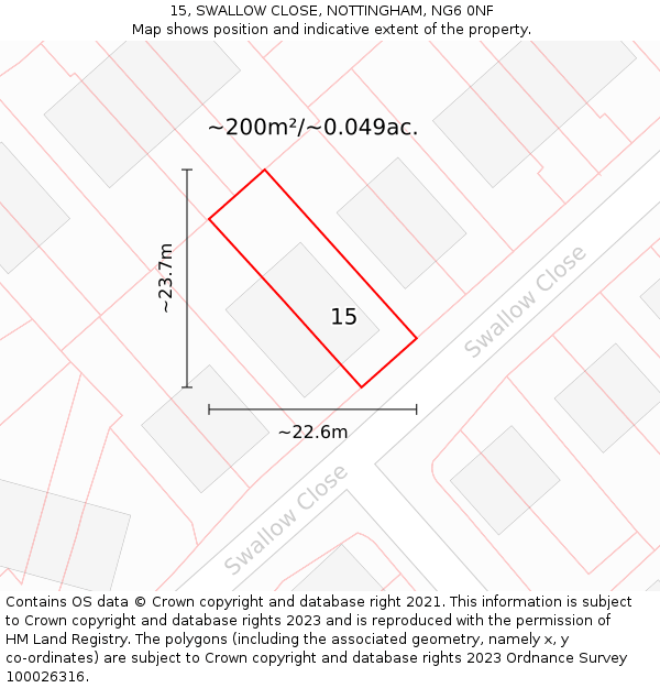 15, SWALLOW CLOSE, NOTTINGHAM, NG6 0NF: Plot and title map