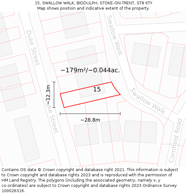 15, SWALLOW WALK, BIDDULPH, STOKE-ON-TRENT, ST8 6TY: Plot and title map