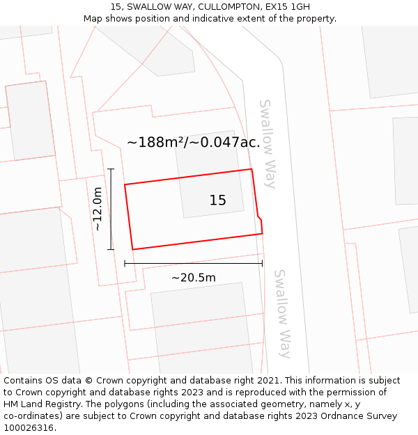 15, SWALLOW WAY, CULLOMPTON, EX15 1GH: Plot and title map
