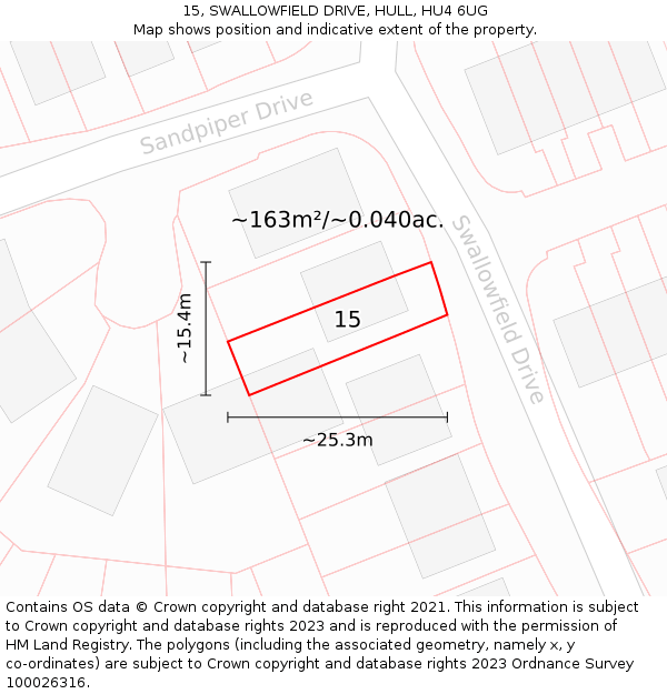 15, SWALLOWFIELD DRIVE, HULL, HU4 6UG: Plot and title map