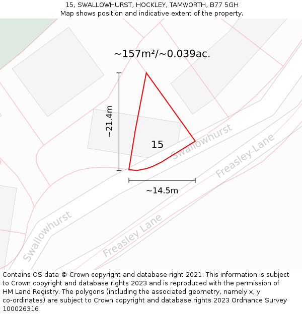 15, SWALLOWHURST, HOCKLEY, TAMWORTH, B77 5GH: Plot and title map