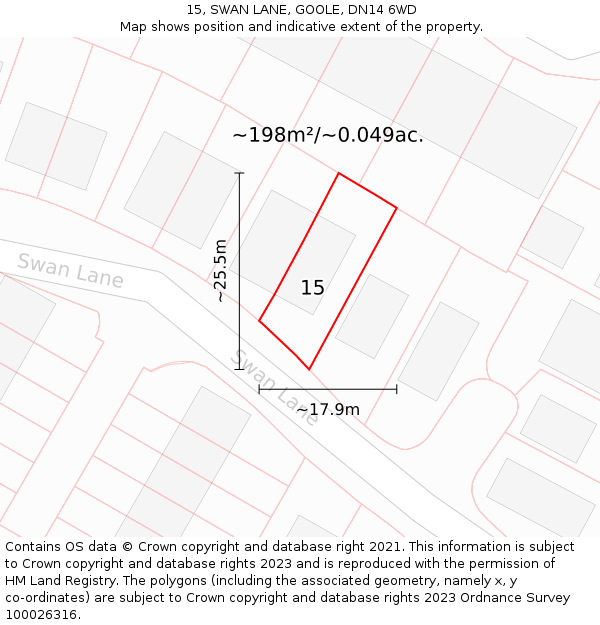 15, SWAN LANE, GOOLE, DN14 6WD: Plot and title map