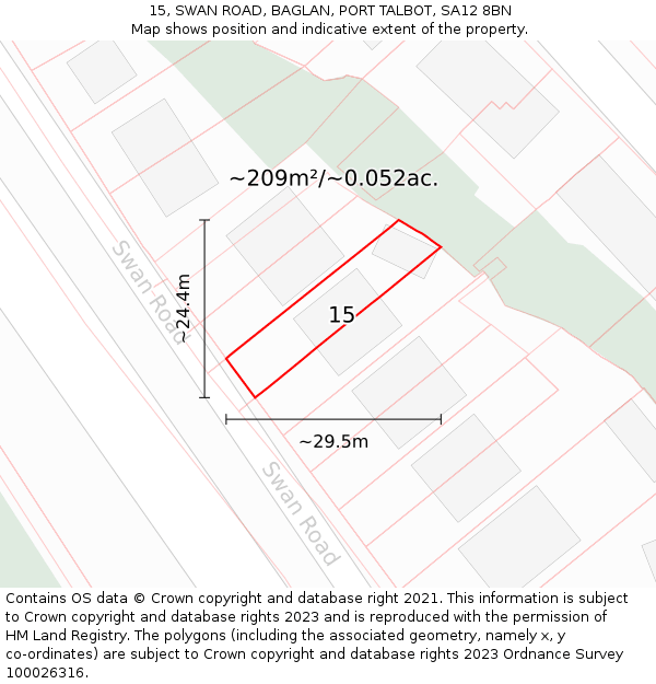 15, SWAN ROAD, BAGLAN, PORT TALBOT, SA12 8BN: Plot and title map