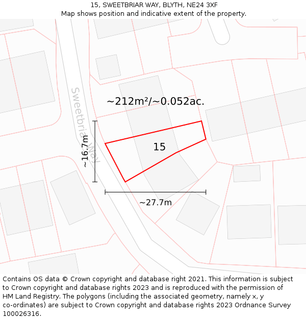 15, SWEETBRIAR WAY, BLYTH, NE24 3XF: Plot and title map