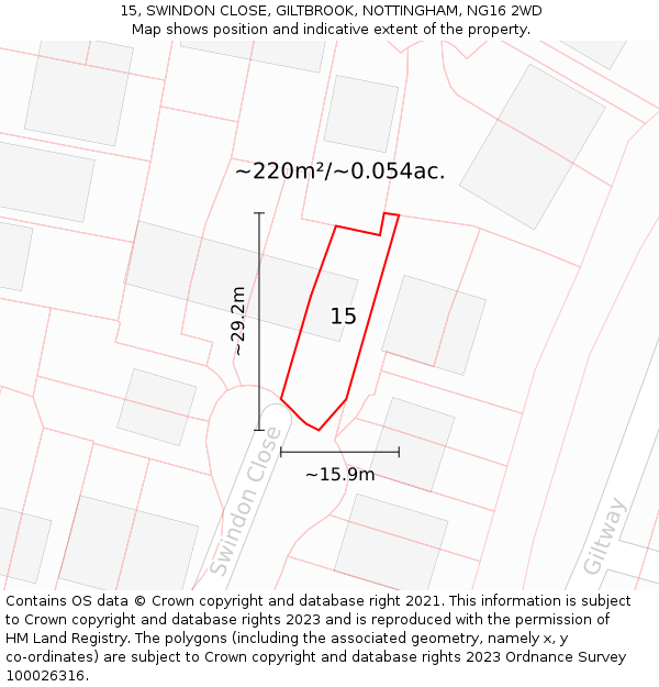 15, SWINDON CLOSE, GILTBROOK, NOTTINGHAM, NG16 2WD: Plot and title map