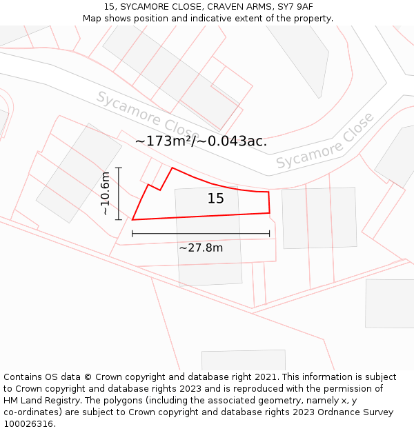 15, SYCAMORE CLOSE, CRAVEN ARMS, SY7 9AF: Plot and title map