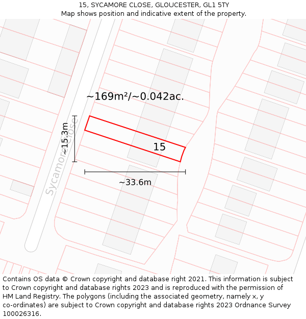 15, SYCAMORE CLOSE, GLOUCESTER, GL1 5TY: Plot and title map
