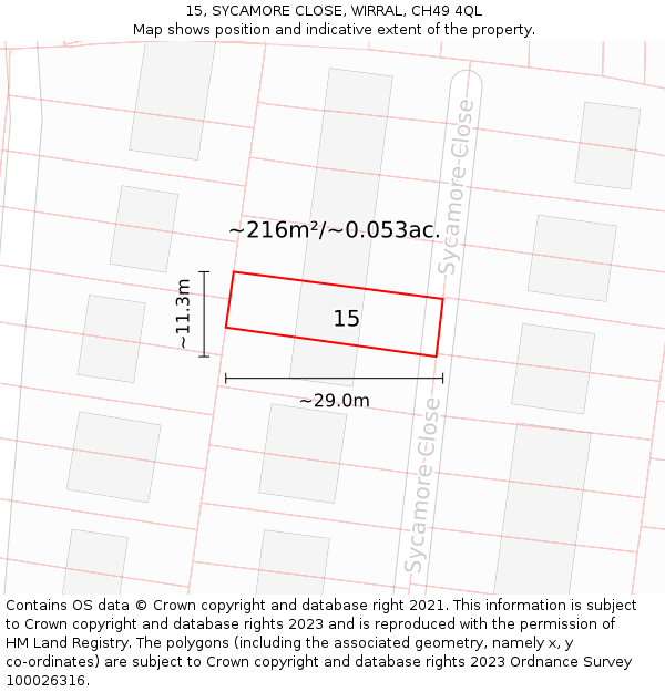 15, SYCAMORE CLOSE, WIRRAL, CH49 4QL: Plot and title map