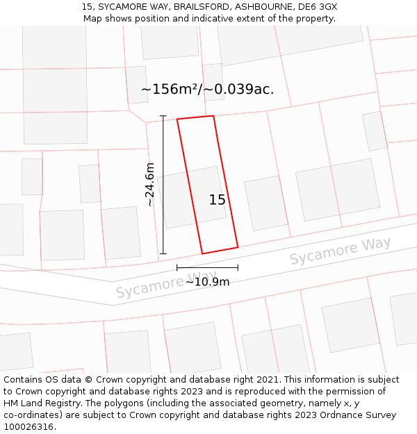 15, SYCAMORE WAY, BRAILSFORD, ASHBOURNE, DE6 3GX: Plot and title map