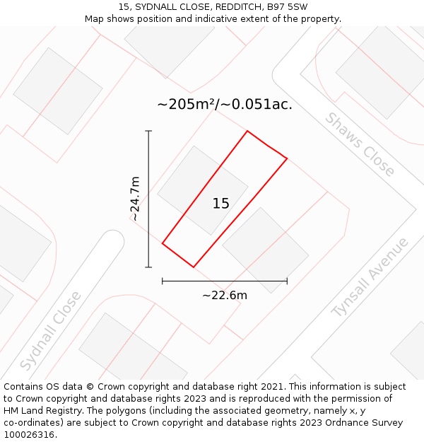 15, SYDNALL CLOSE, REDDITCH, B97 5SW: Plot and title map