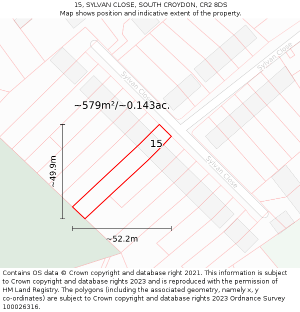 15, SYLVAN CLOSE, SOUTH CROYDON, CR2 8DS: Plot and title map