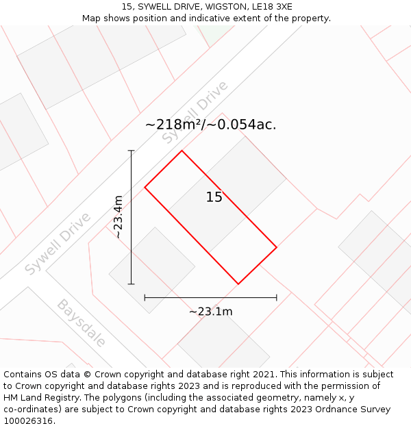 15, SYWELL DRIVE, WIGSTON, LE18 3XE: Plot and title map