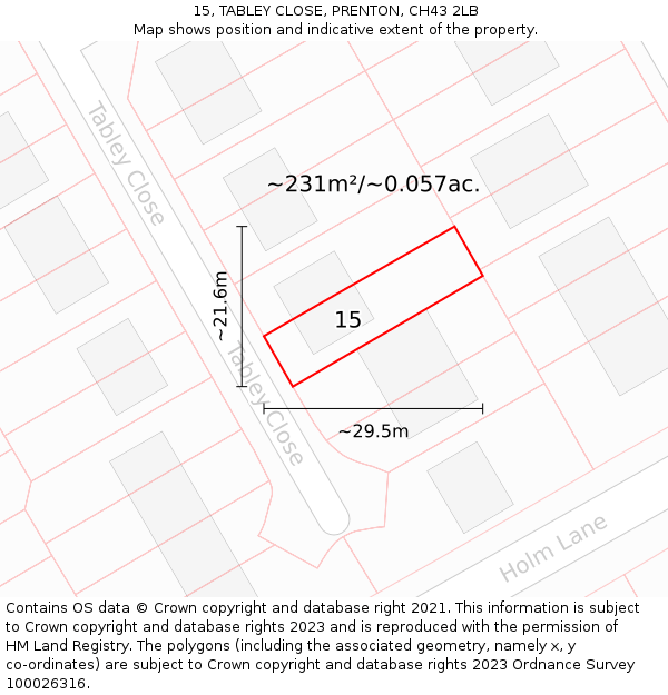 15, TABLEY CLOSE, PRENTON, CH43 2LB: Plot and title map