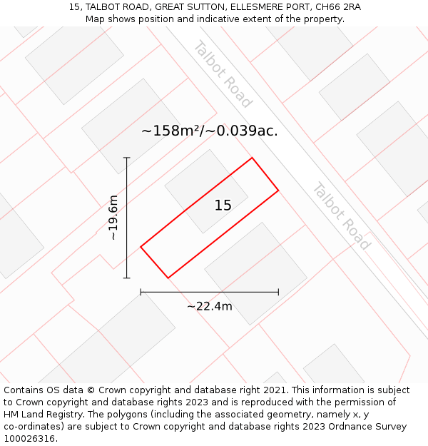 15, TALBOT ROAD, GREAT SUTTON, ELLESMERE PORT, CH66 2RA: Plot and title map