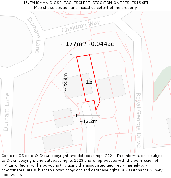15, TALISMAN CLOSE, EAGLESCLIFFE, STOCKTON-ON-TEES, TS16 0RT: Plot and title map